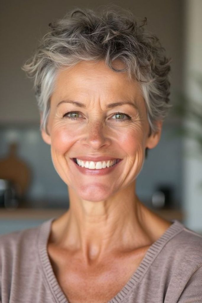 Dark plush curls with subtle loft.