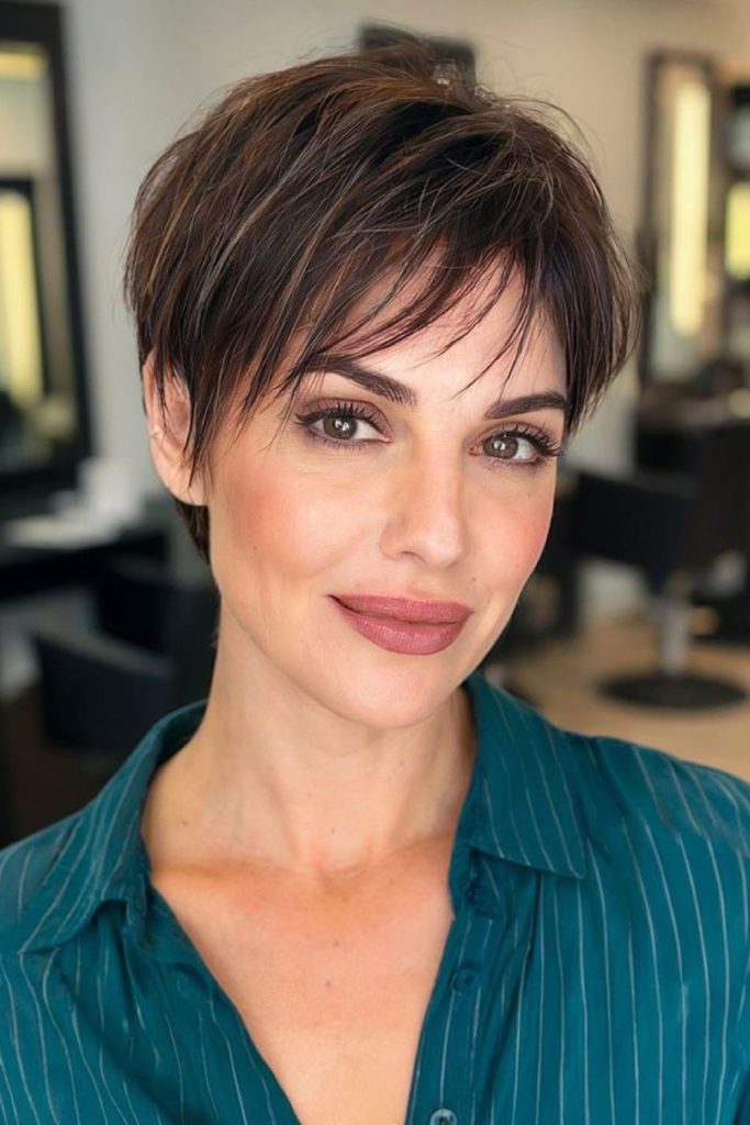 Minimal airy pixie with scalp breeze.