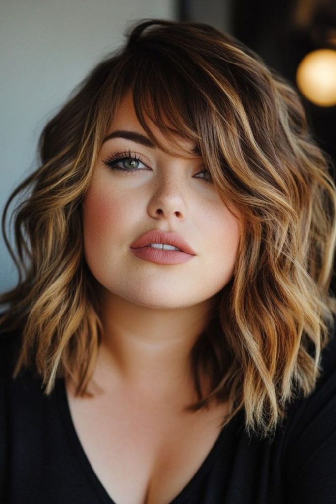 Shag lob with stylish side part