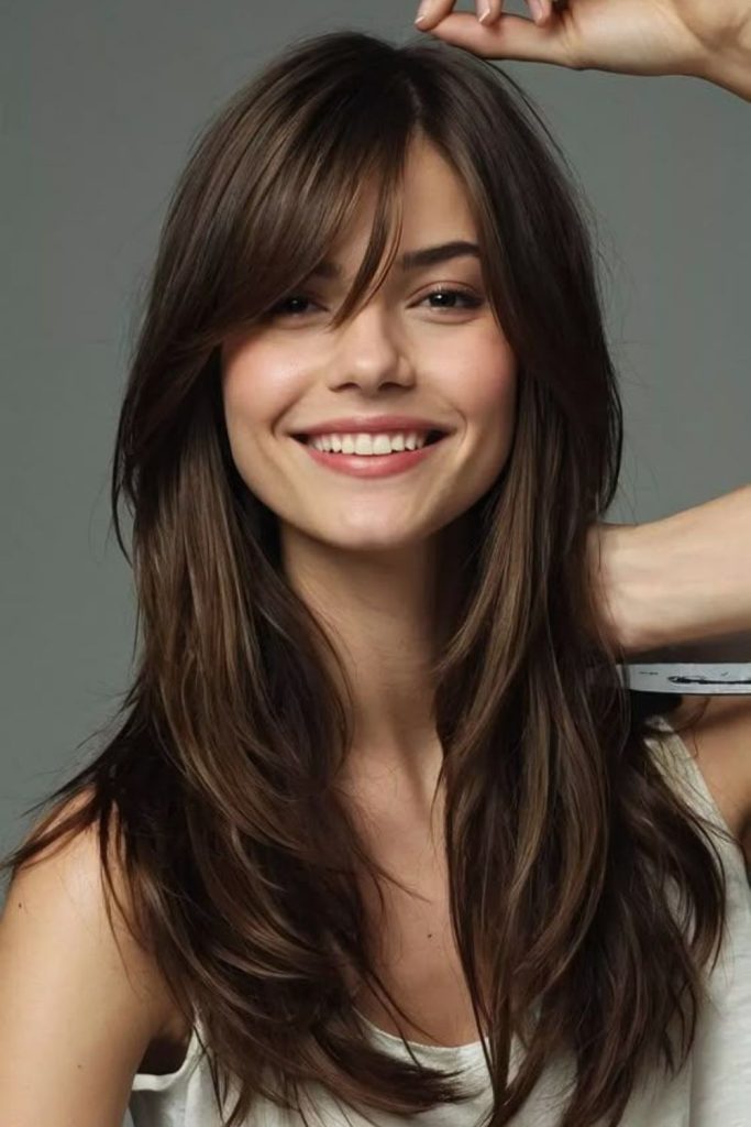 Side-twisted fringe adding playful volume