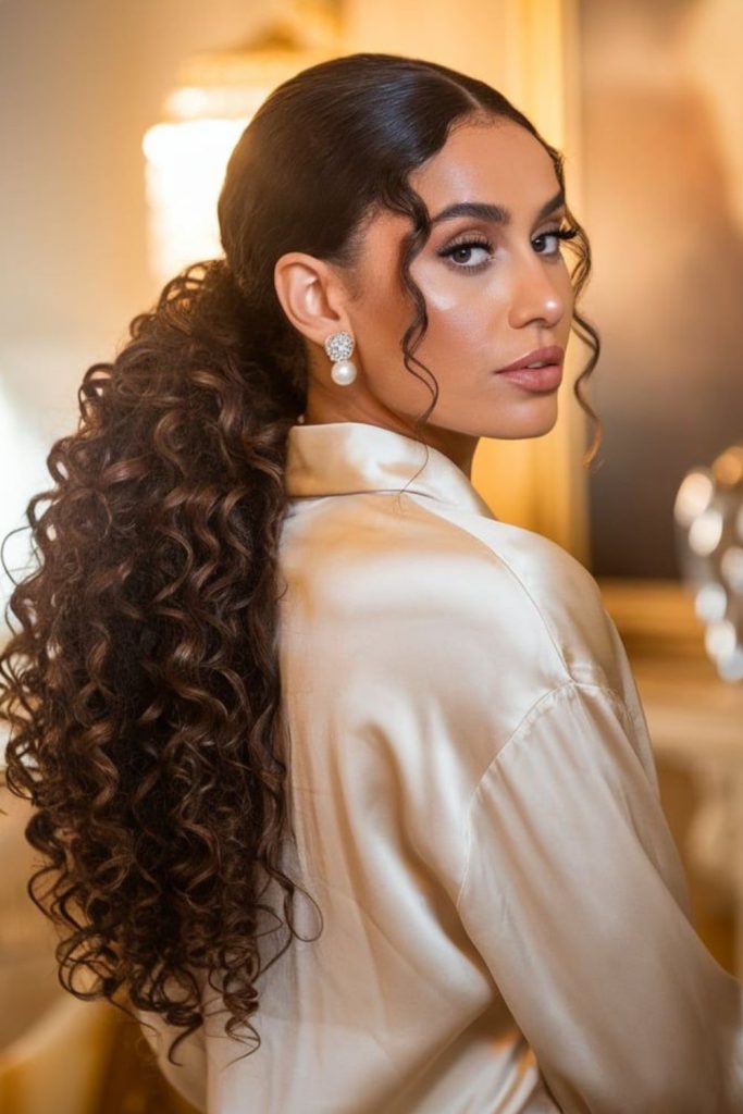 Low ponytail with flowing curls