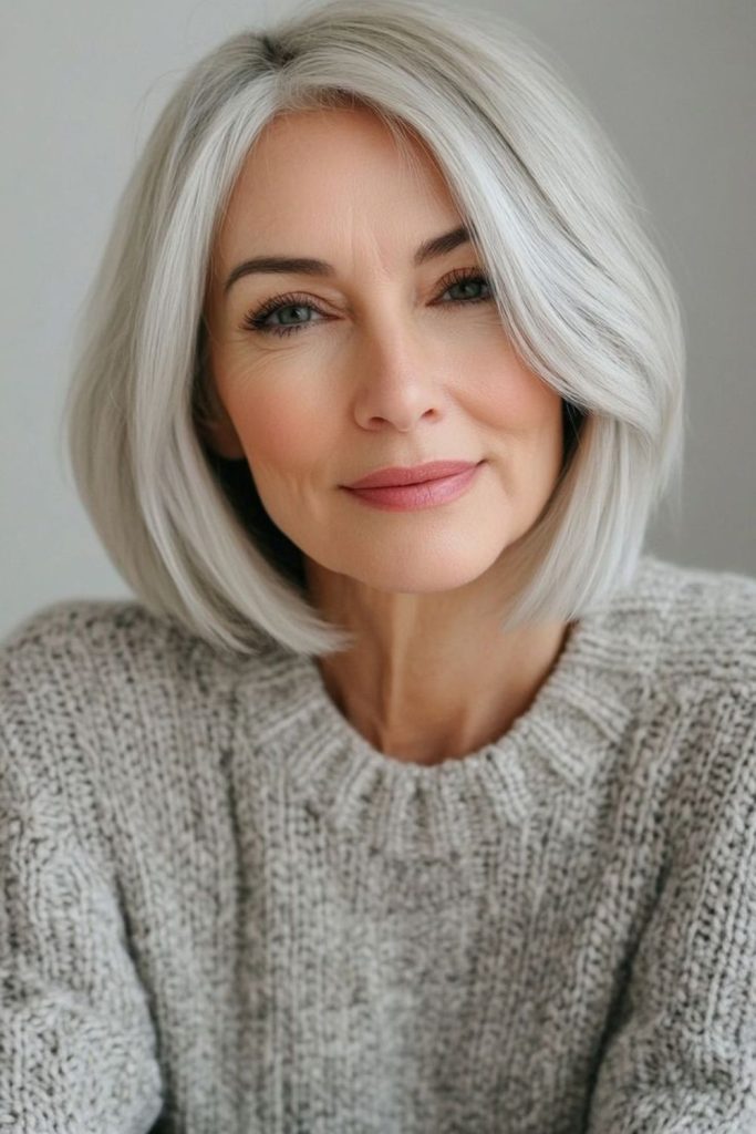 Elegant silver bob for mature women.