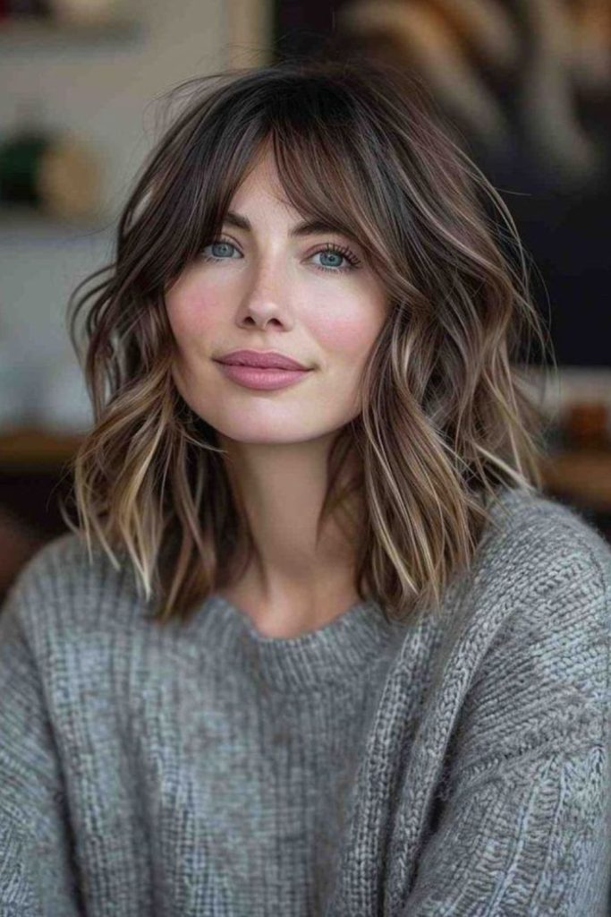 Soft tousled velvet wave lob look