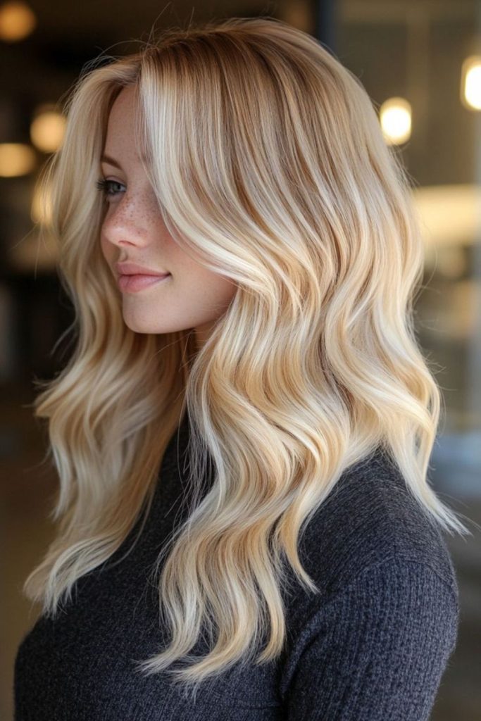 Caramel tones beneath icy blonde strands