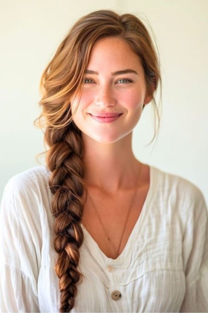 Cozy winter side braid hairstyle