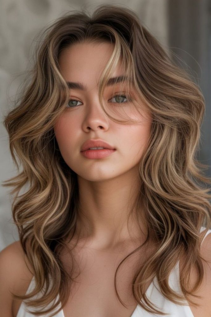 Caramel curtain waves give gentle contour