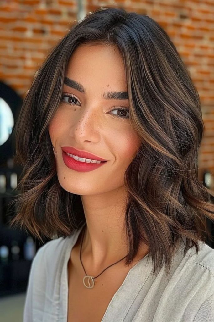 Loose curls on shoulder-length bob.