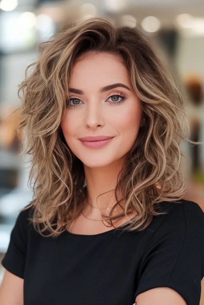 Soft layered curls enhancing thin hair