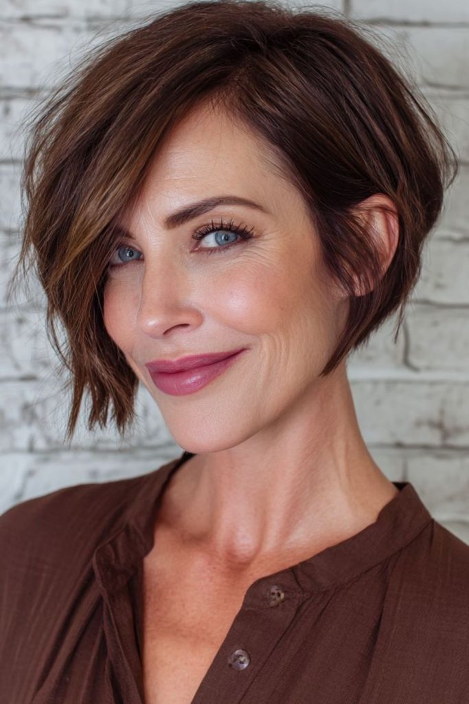 Asymmetric short bob with gentle curve
