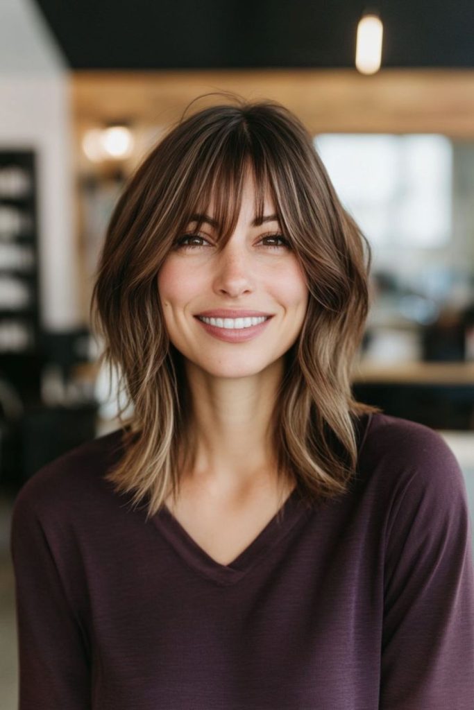 Sunlit layered bob with amber glow
