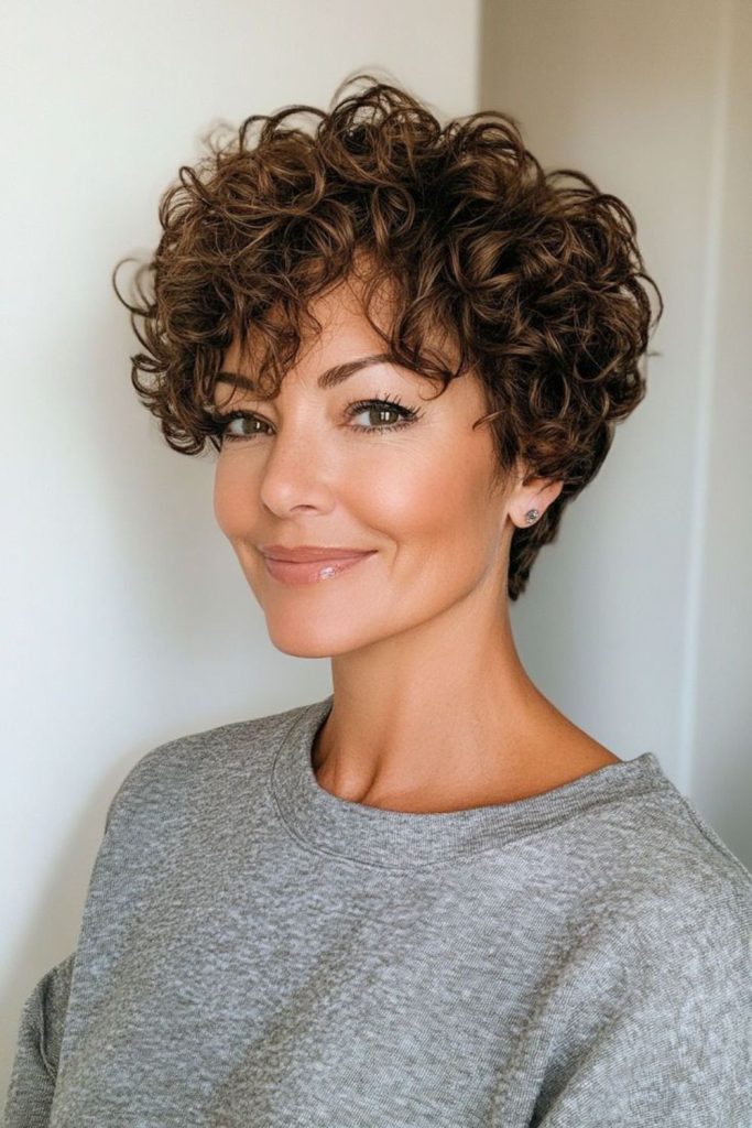 Energetic curly pixie for older women.
