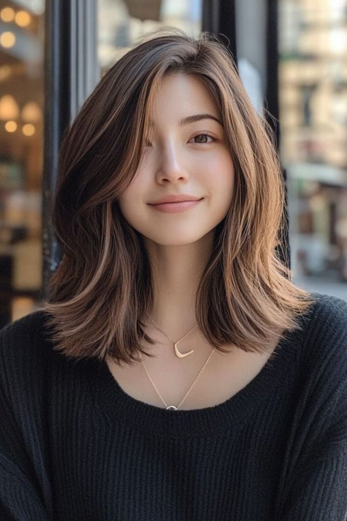 Dark wavy lob with restless movement