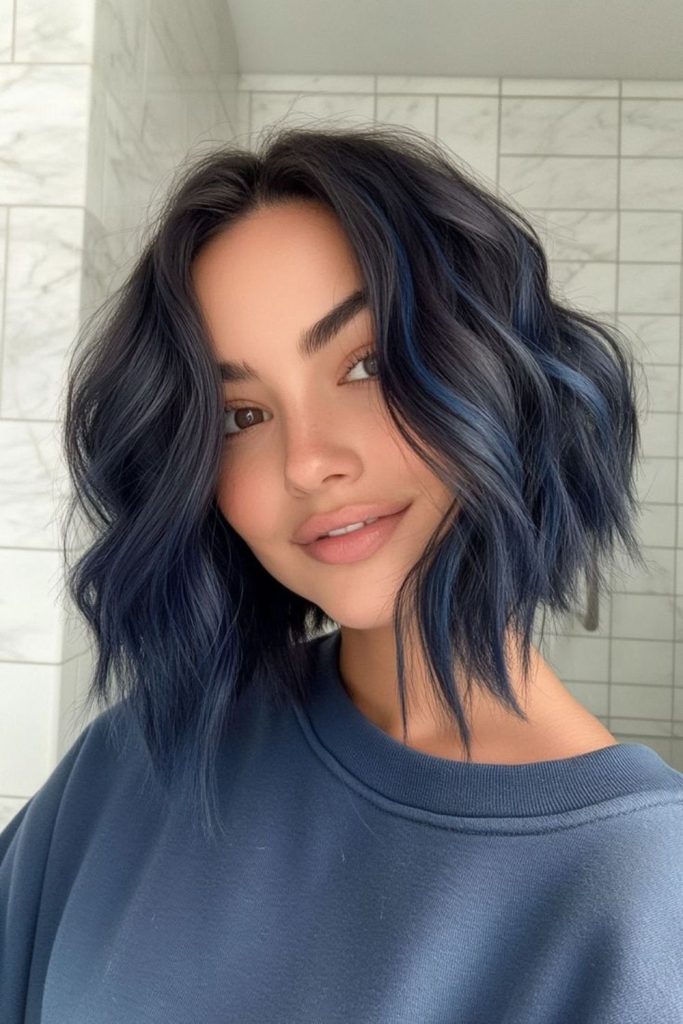 Deep indigo bob with subtle chaos