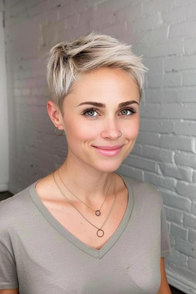 Soft highlighted pixie with gentle sparkle.