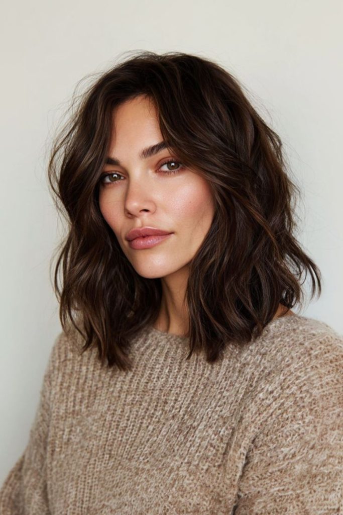 Sun-kissed wavy textured long bob
