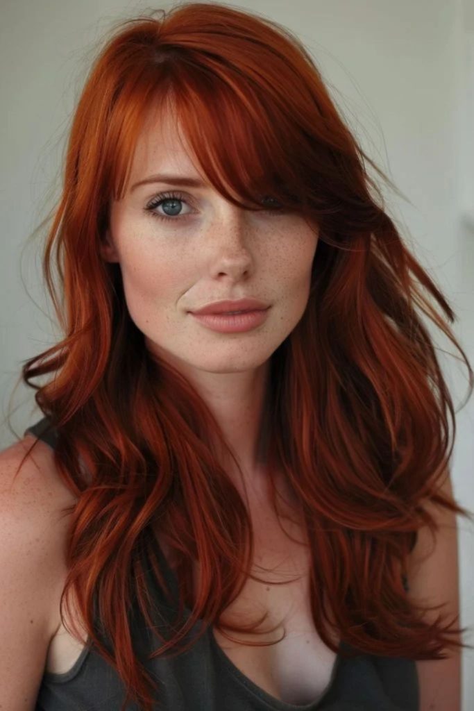 Fiery sunset curtain bangs flowing