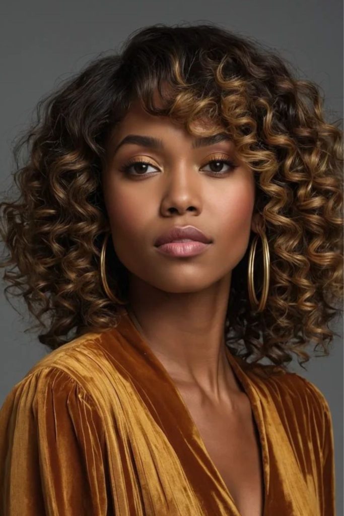 Gradient curls flowing down shoulders