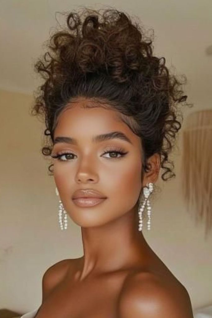 High playful pineapple curly hairstyle