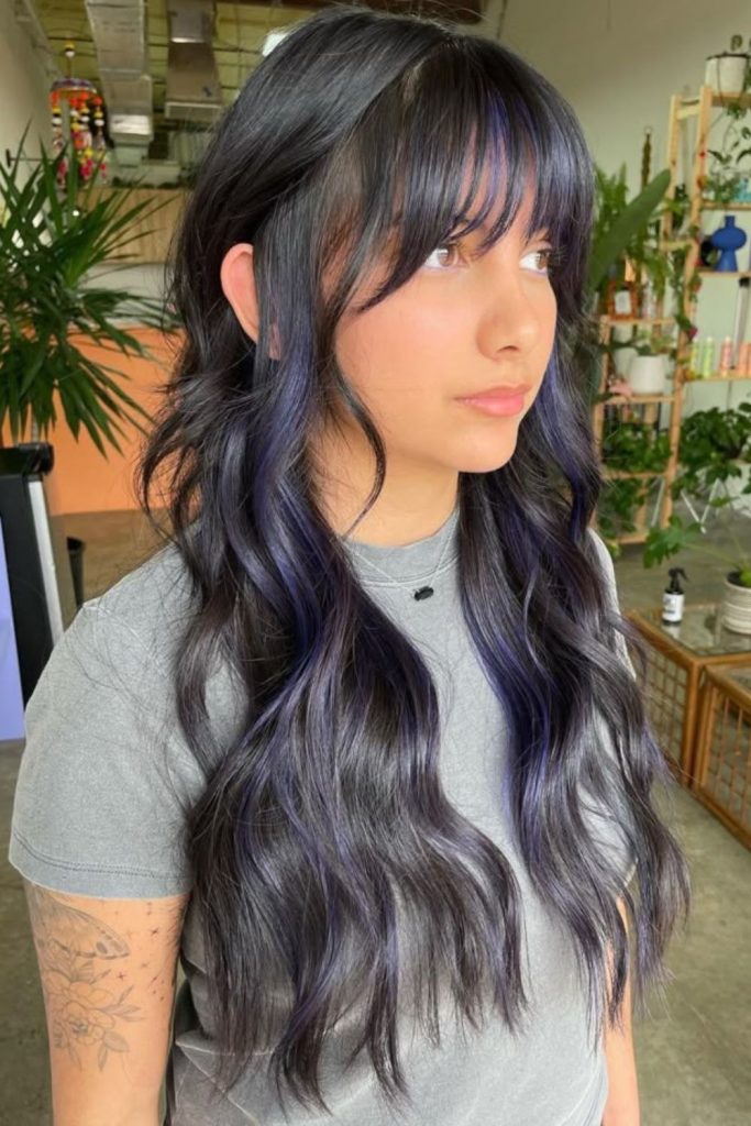 Ashy violet flowing layered bangs