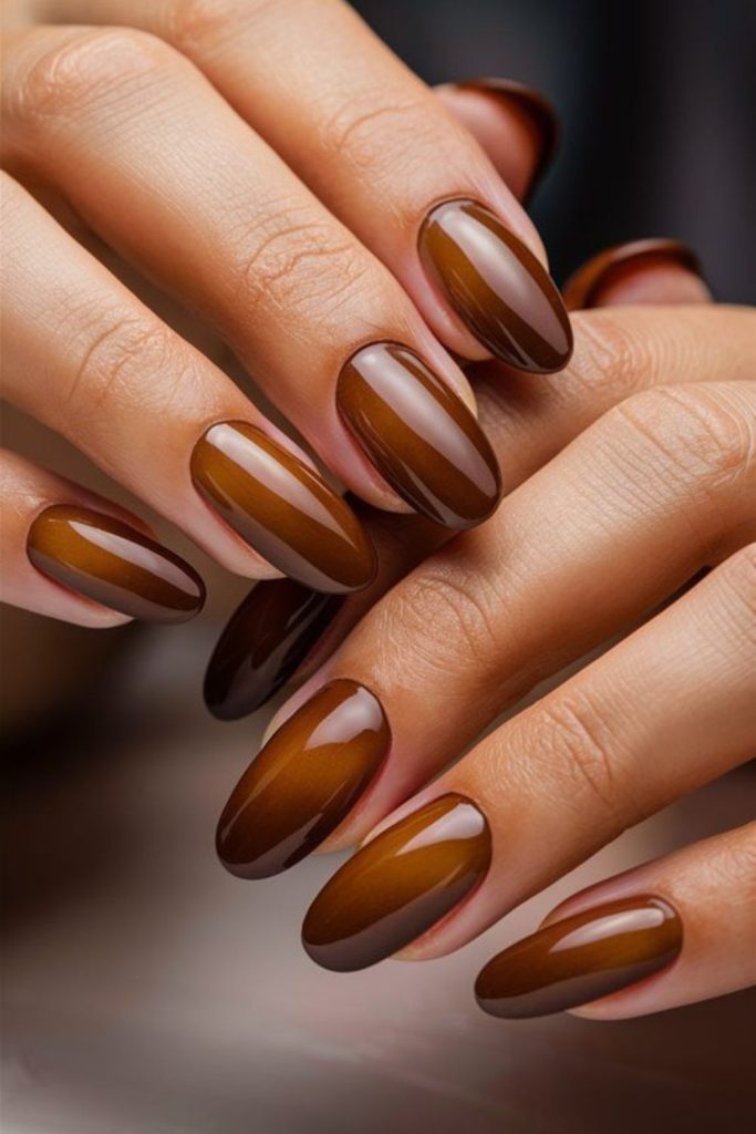 Umber whisper soft gradient brown nails