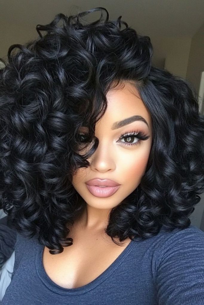 Plush halo curls framing face softly