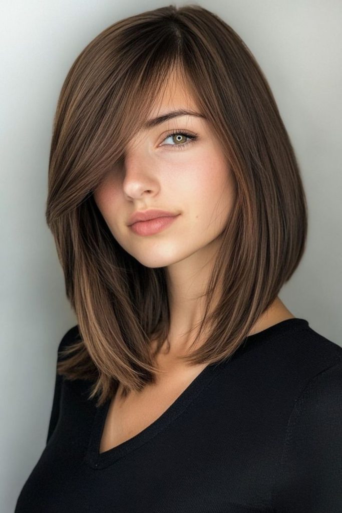 Dark chocolate layered bob with subtle shine