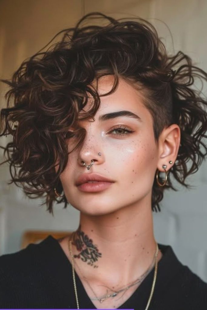 Voluminous curls with undercut contrast