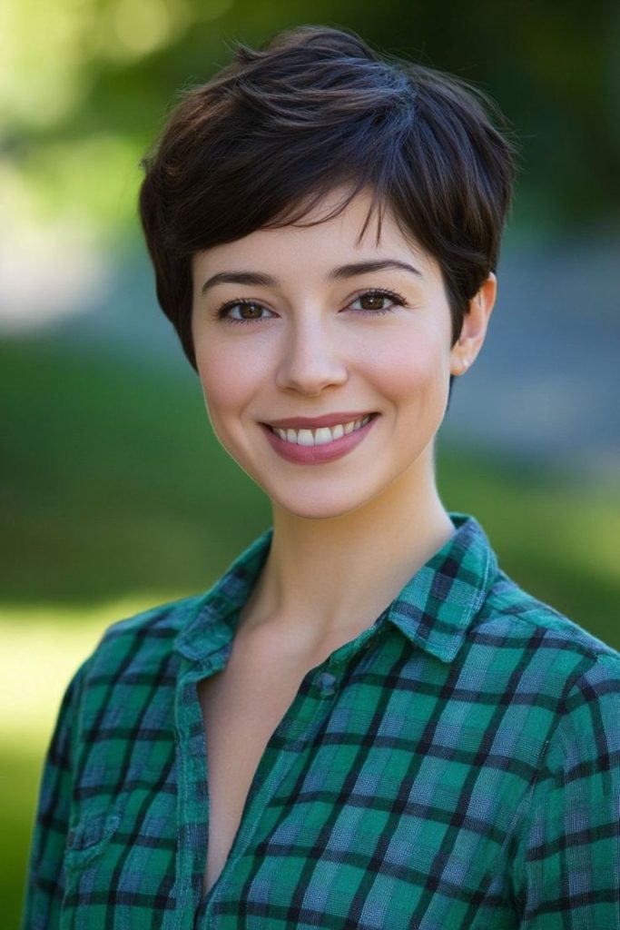 Short pixie giving vibrant energetic lift.