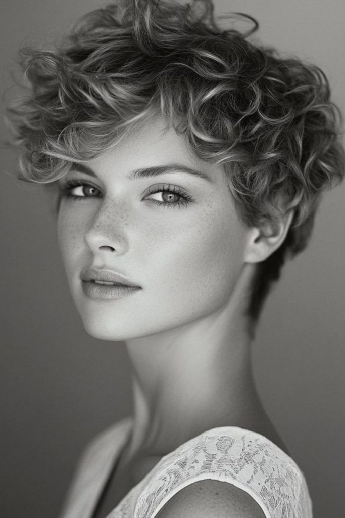 Curled pixie with airy crown volume
