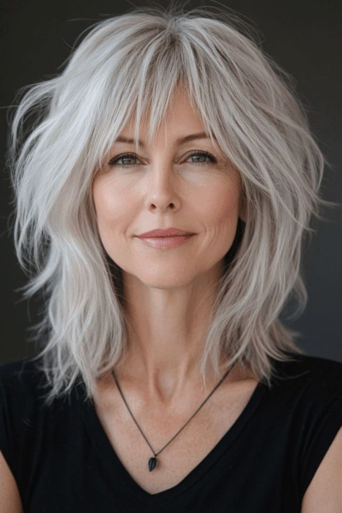 Voluminous layered shag with youthful texture.