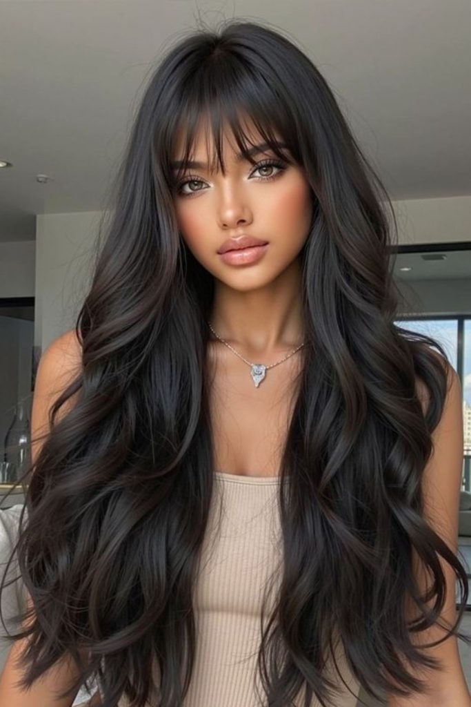 Ash-black flowing curtain forehead bangs