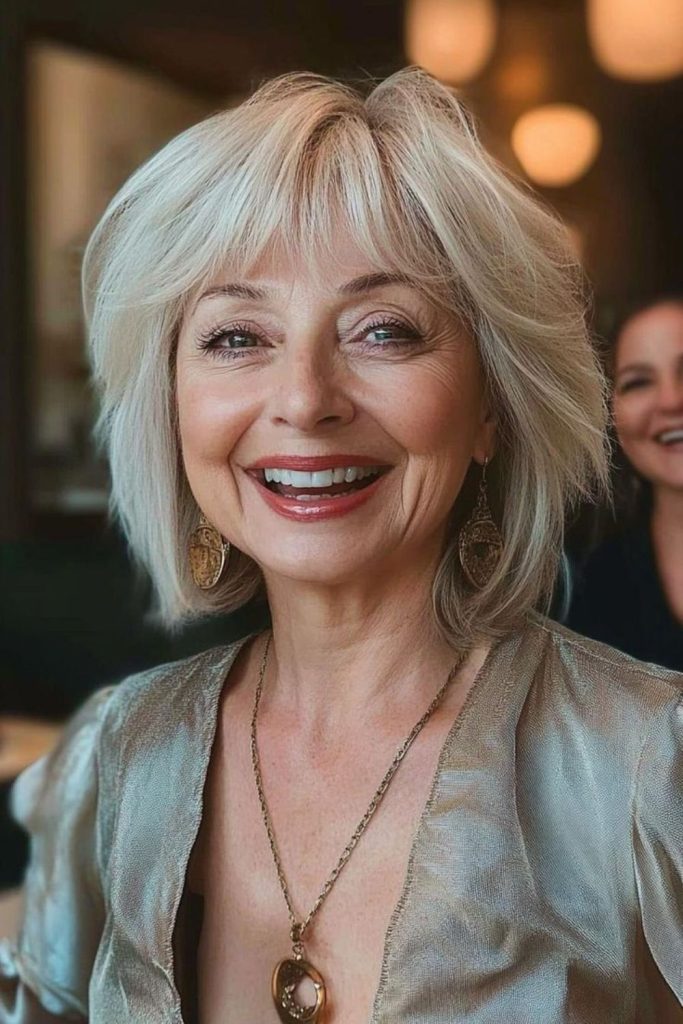 Soft fringe bob with quiet allure.