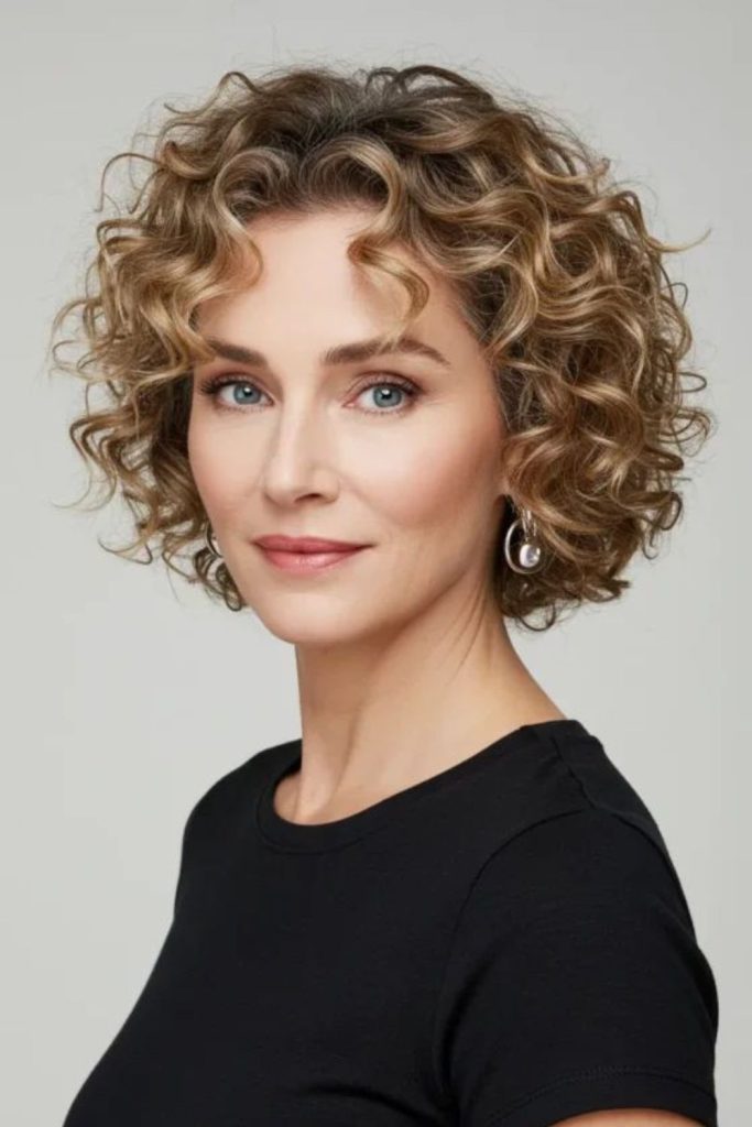 Tight spirals framing mature face