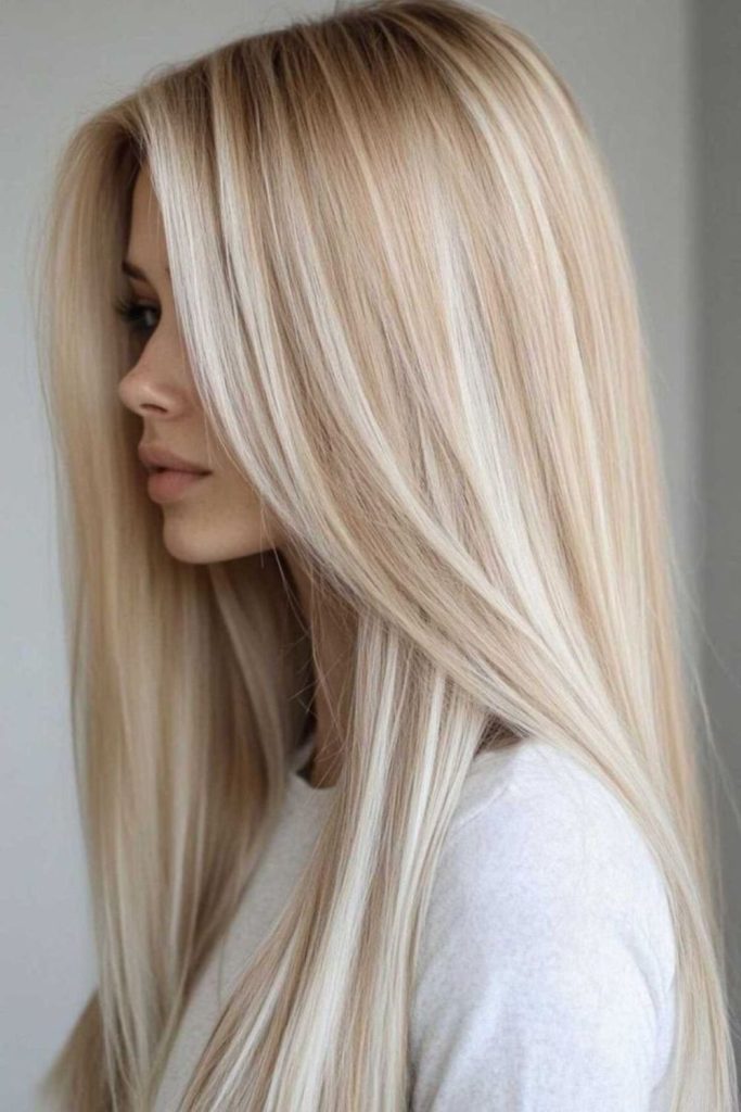 Almond blonde with ethereal frozen glow