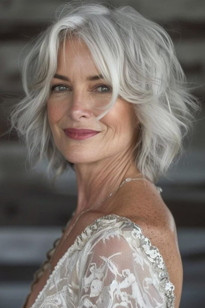 Ash layered hairstyle with cool tone.