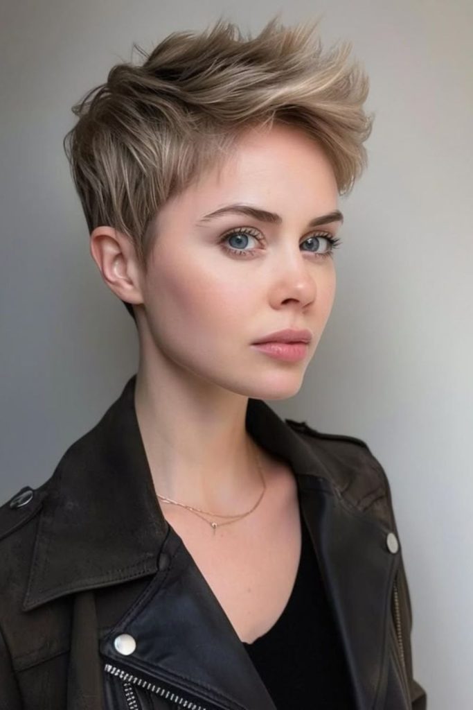 Ash toned pixie with cool elegance.