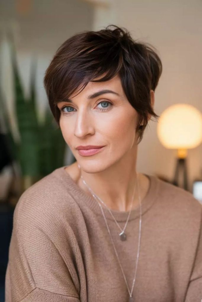 Wispy cheek-framing pixie layers.