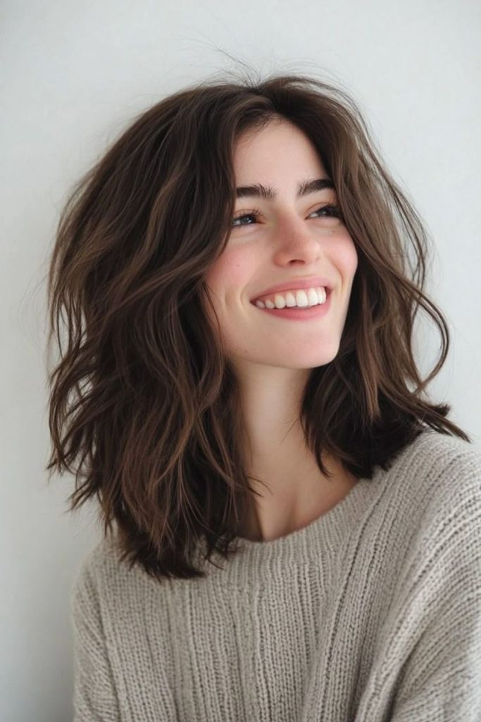 Layered wispy bob with airy motion.
