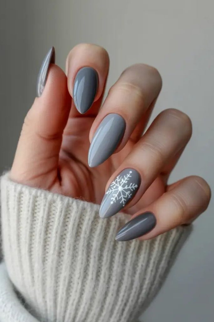 Soft gray alpine winter nails