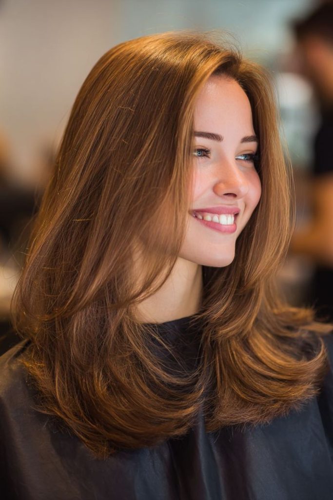 Amber strands with subtle flicked layers