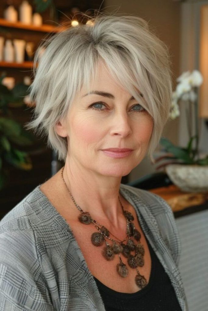 Platinum jagged bob with flowing ends