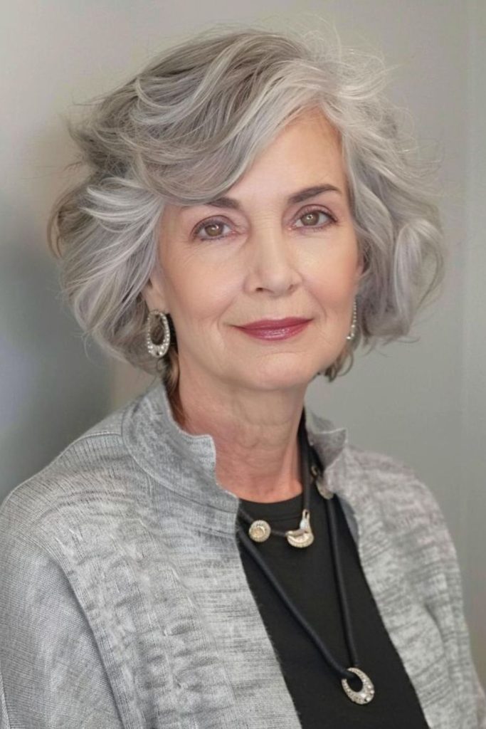 Soft gray irregular bob haircut