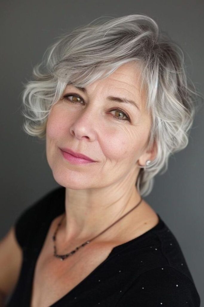 Pale silver irregular bob hairstyle