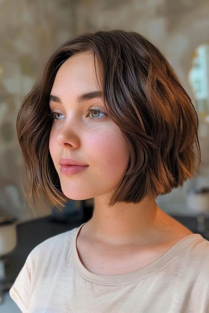 Chiseled sculptural Italian bob cut.