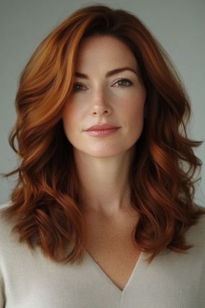 Auburn mid-length hair with twisted layers