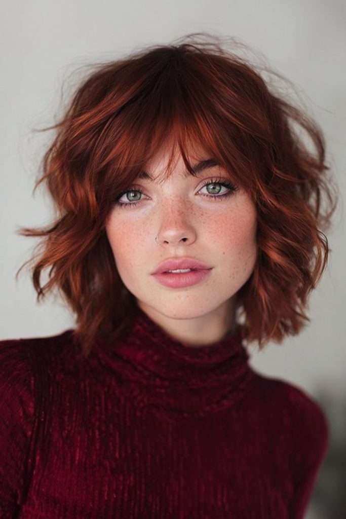 Mid-length auburn bob layered chic