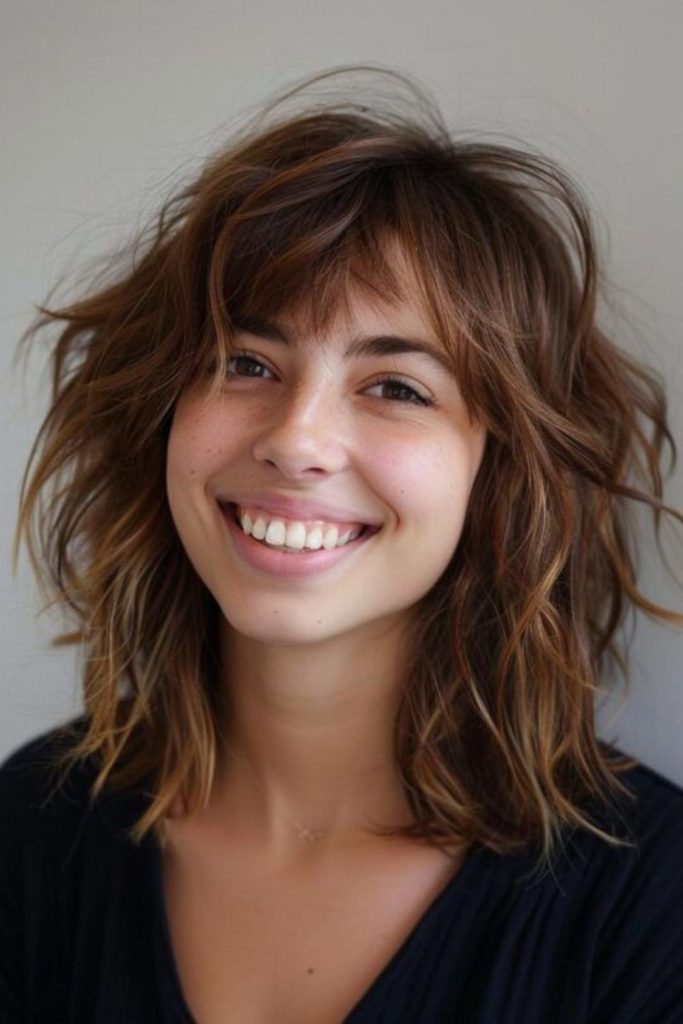 Colorful layered mid-length hair with movement