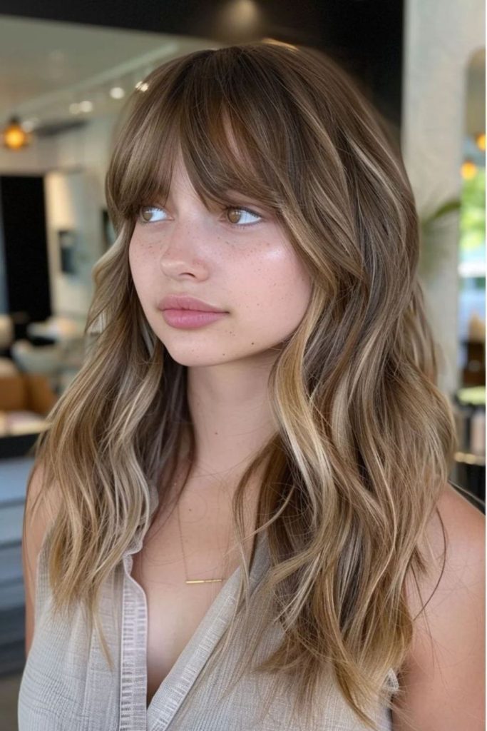 Blunt-soft hybrid bangs add structure
