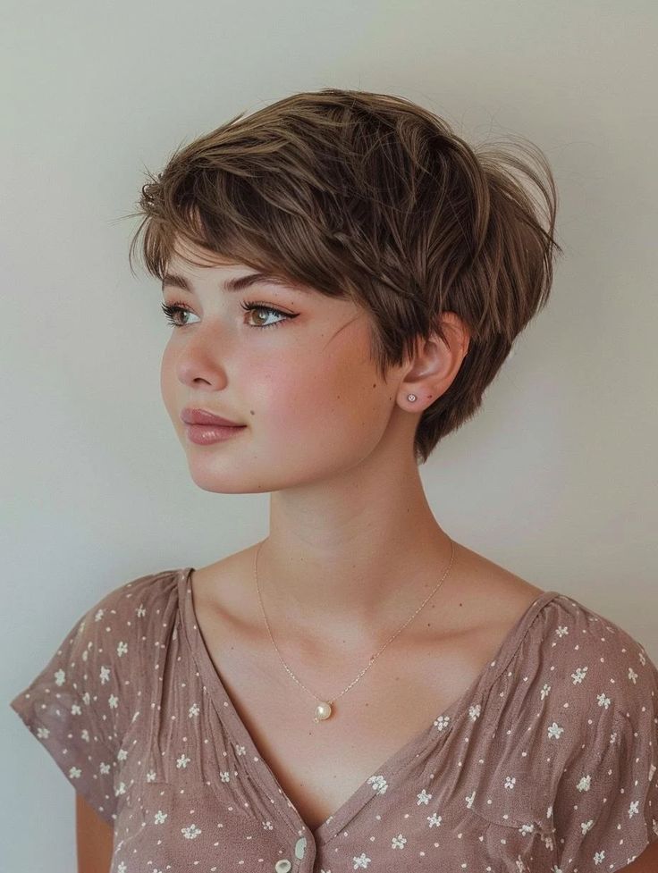 Soft fringe pixie with blush highlights