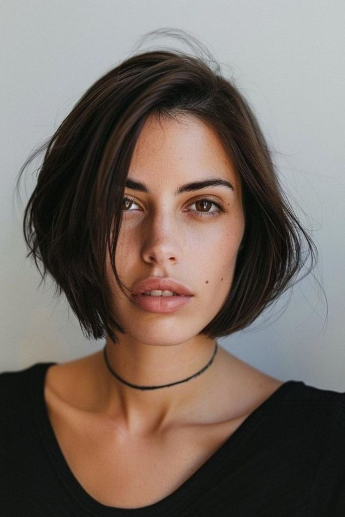 Crisp minimal Italian bob cut.